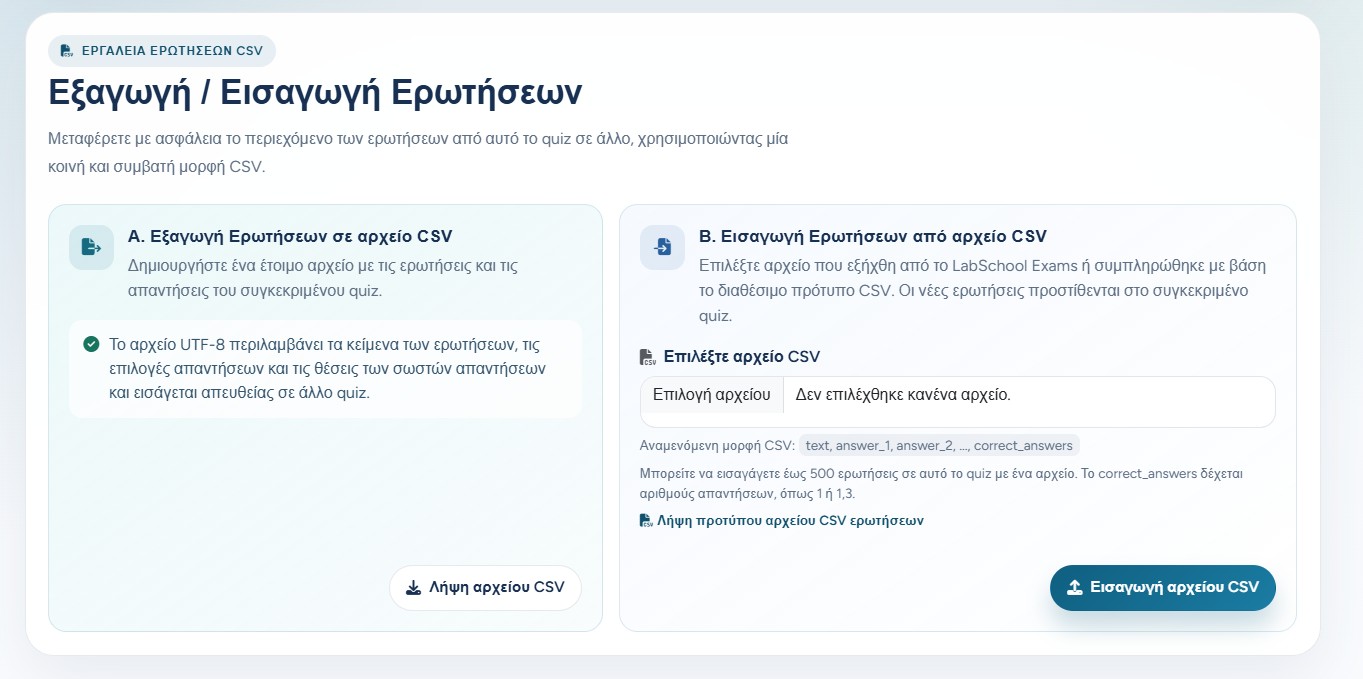 Question export and import options using CSV